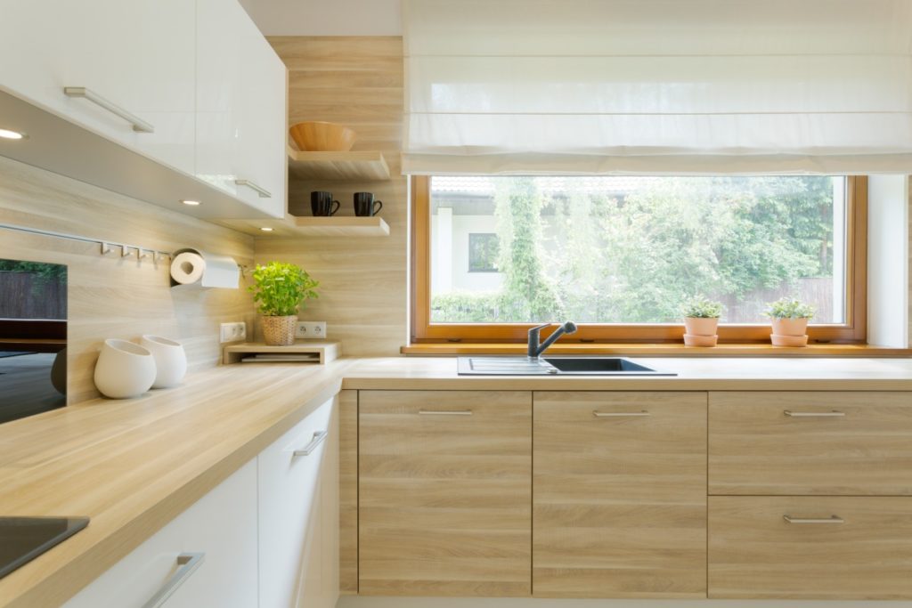 modern kitchen with wooden cabinets